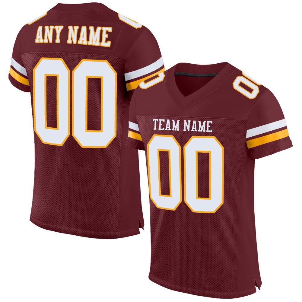 Custom Burgundy White-Gold Mesh Authentic Football Jersey photo 1