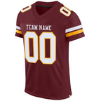 Custom Burgundy White-Gold Mesh Authentic Football Jersey photo 2