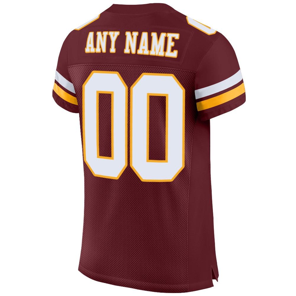 Custom Burgundy White-Gold Mesh Authentic Football Jersey photo 3