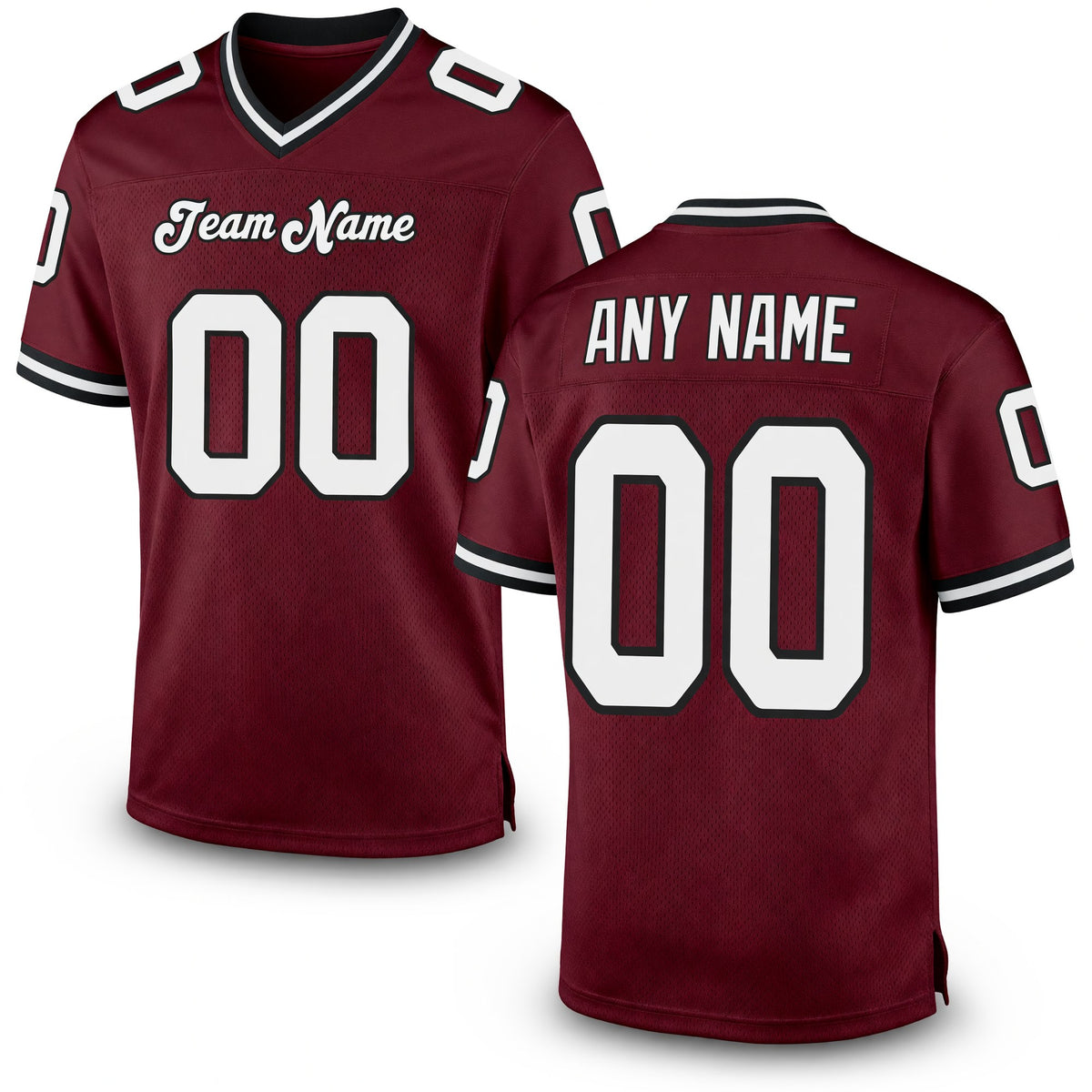 Custom Burgundy White-Black Mesh Authentic Throwback Football Jersey