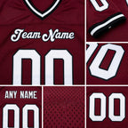 Custom Burgundy White-Black Mesh Authentic Throwback Football Jersey detail