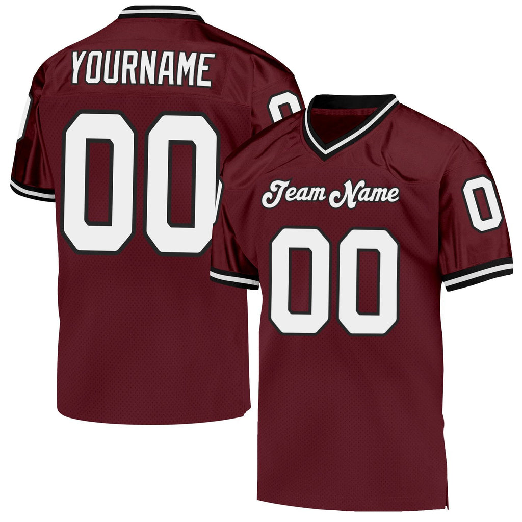Custom Burgundy White-Black Mesh Authentic Throwback Football Jersey photo 1