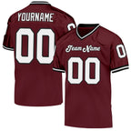 Custom Burgundy White-Black Mesh Authentic Throwback Football Jersey photo 1
