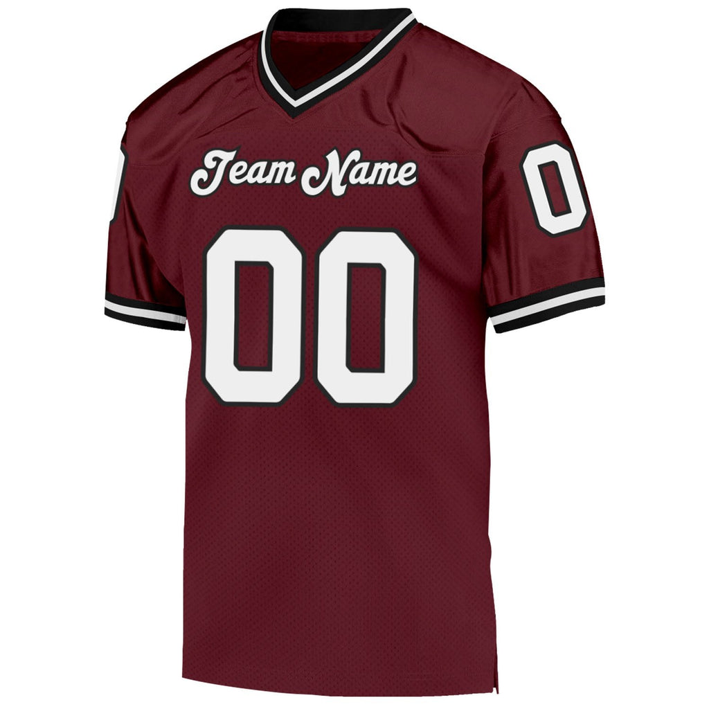 Custom Burgundy White-Black Mesh Authentic Throwback Football Jersey photo 2