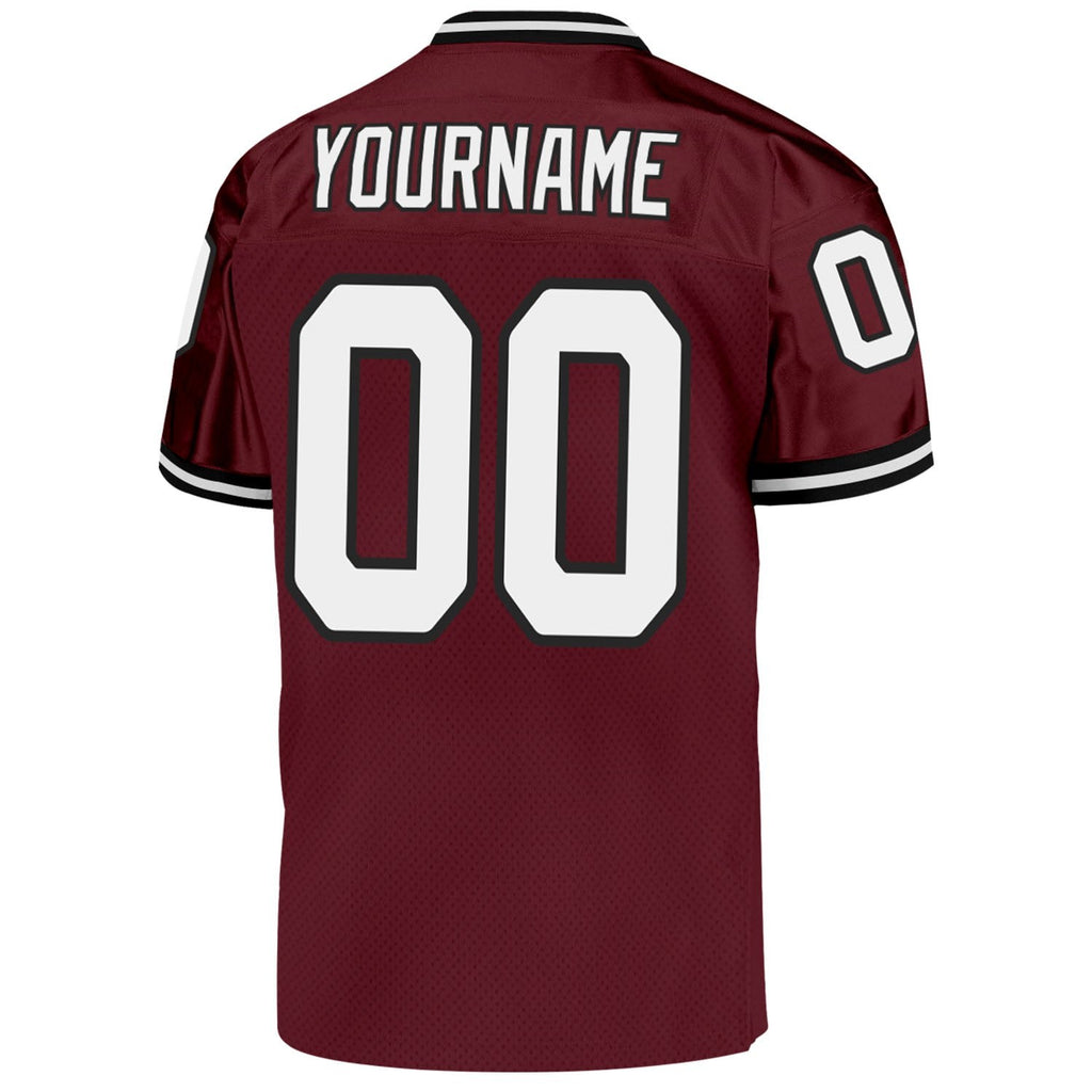 Custom Burgundy White-Black Mesh Authentic Throwback Football Jersey photo 3
