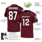 Custom Burgundy White-Black Mesh Authentic Throwback Football Jersey photo 4