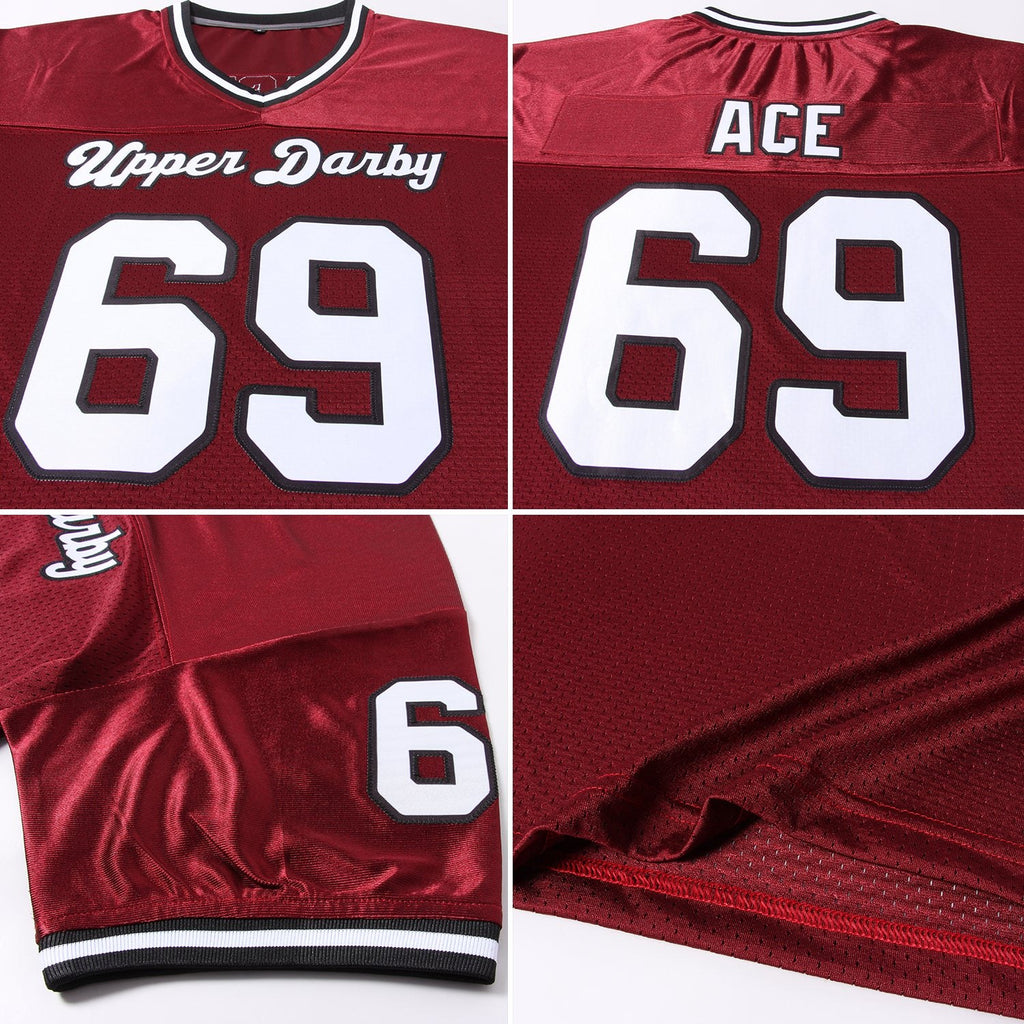 Custom Burgundy White-Black Mesh Authentic Throwback Football Jersey photo 7