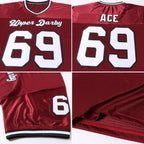 Custom Burgundy White-Black Mesh Authentic Throwback Football Jersey photo 7