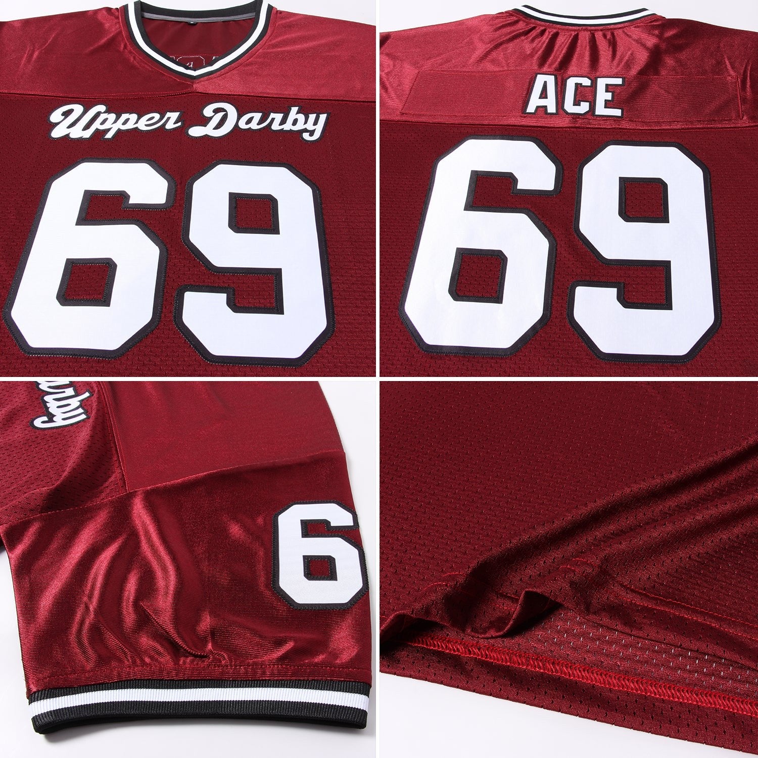 Custom Burgundy White-Black Mesh Authentic Throwback Football Jersey photo 7