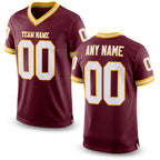 Custom Burgundy White-Gold Mesh Authentic Throwback Football Jersey