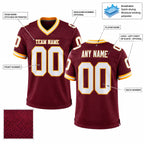 Custom Burgundy Mesh Authentic Football Jersey with White and Gold Lettering Design 0015 customization guide
