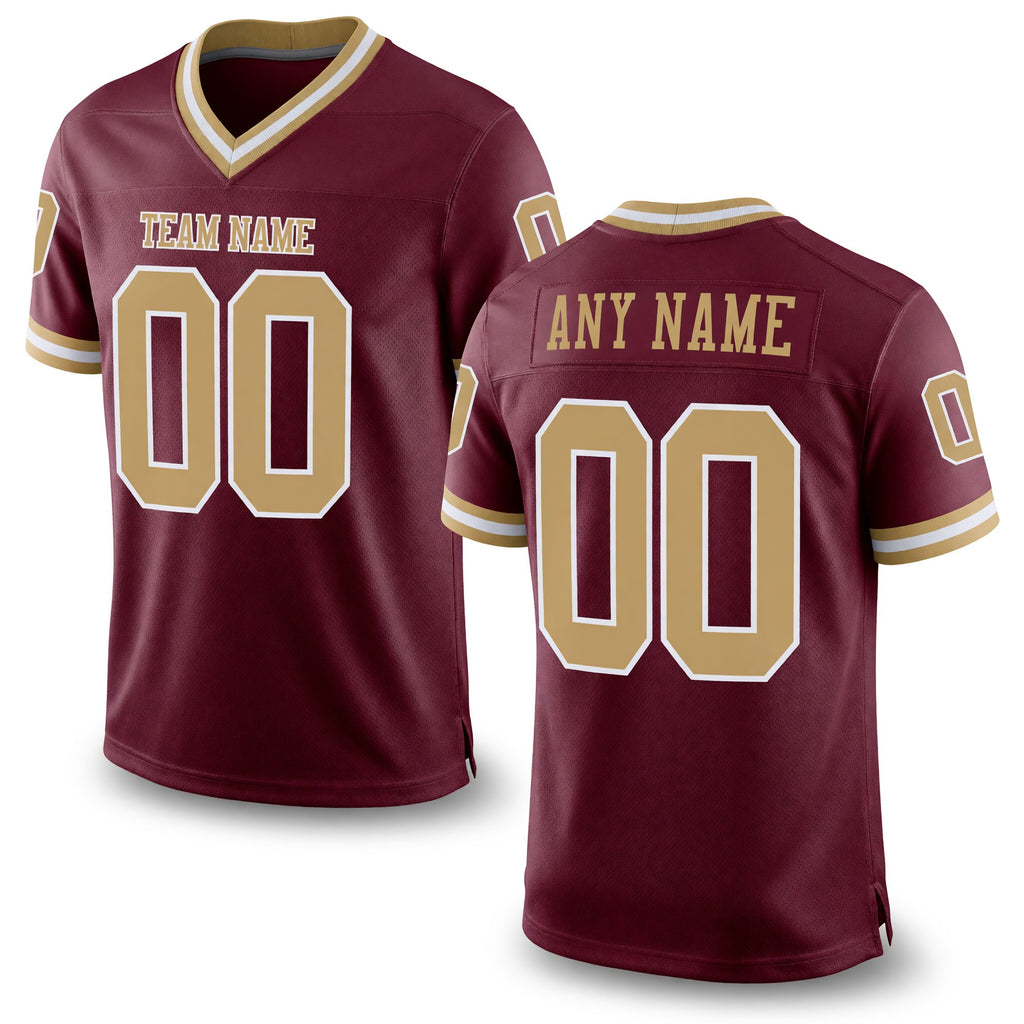Custom Burgundy Old Gold-White Mesh Authentic Throwback Football Jersey