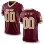 Custom Burgundy Old Gold-White Mesh Authentic Throwback Football Jersey