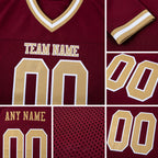 Custom Burgundy Old Gold-White Mesh Authentic Throwback Football Jersey detail