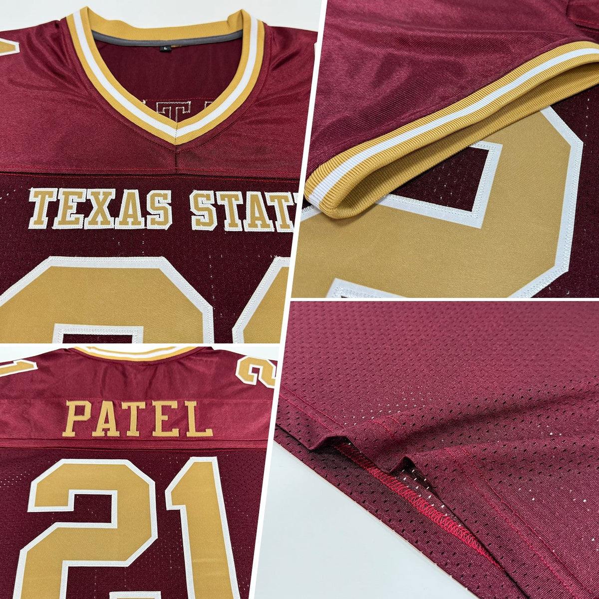 Custom Burgundy Old Gold-White Mesh Authentic Throwback Football Jersey photo 2