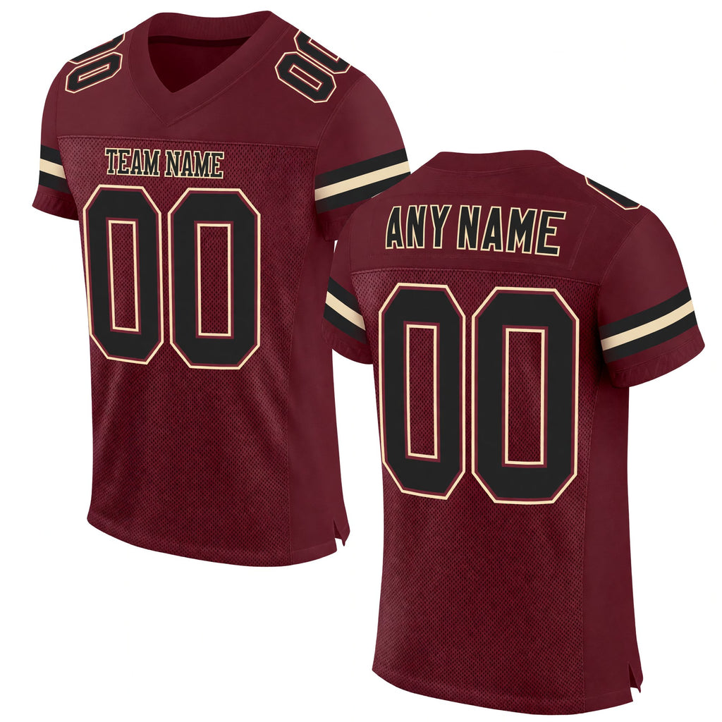 Custom Burgundy Black-Cream Mesh Authentic Football Jersey