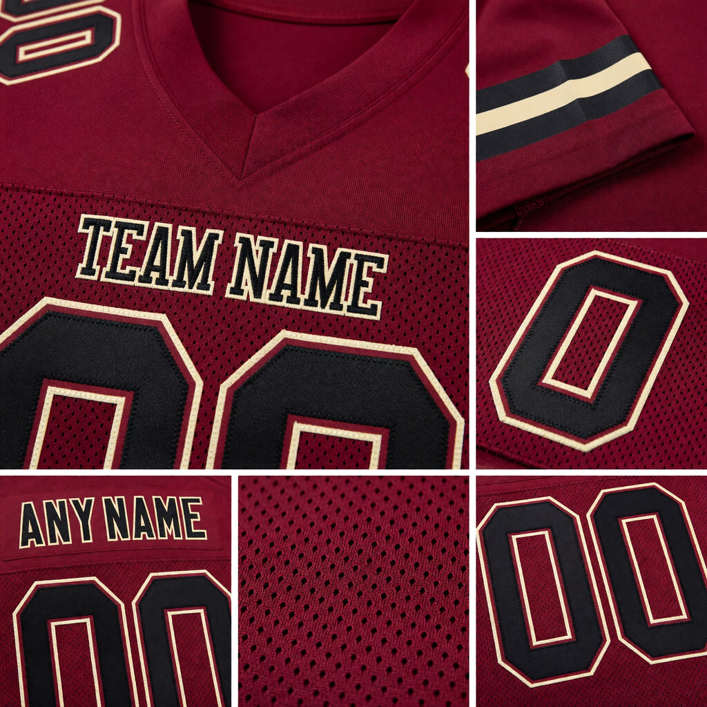 Custom Burgundy Black-Cream Mesh Authentic Football Jersey detail