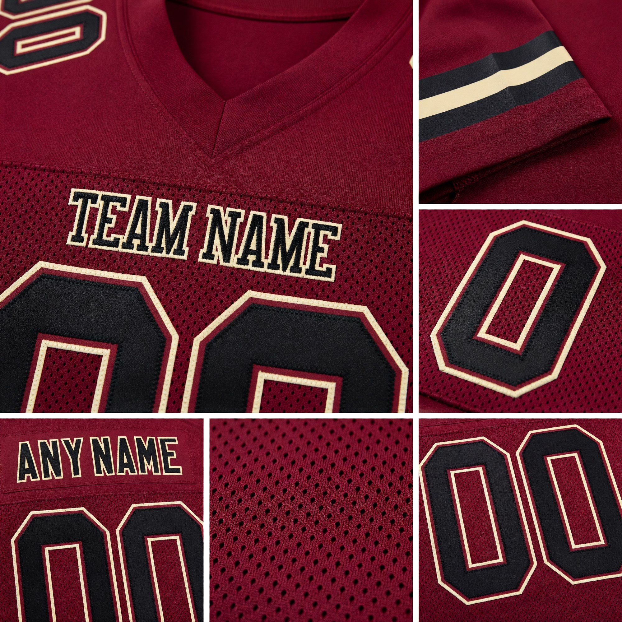 Custom Burgundy Black-Cream Mesh Authentic Football Jersey detail