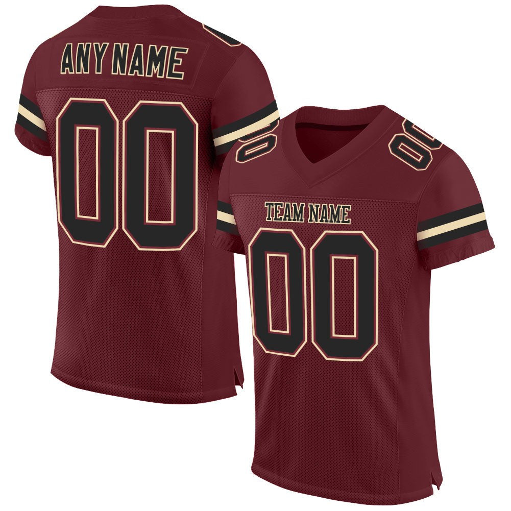 Custom Burgundy Black-Cream Mesh Authentic Football Jersey photo 1