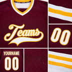 Custom Burgundy White-Gold Hockey Jersey detail