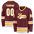 Custom Burgundy White-Gold Hockey Jersey photo 1