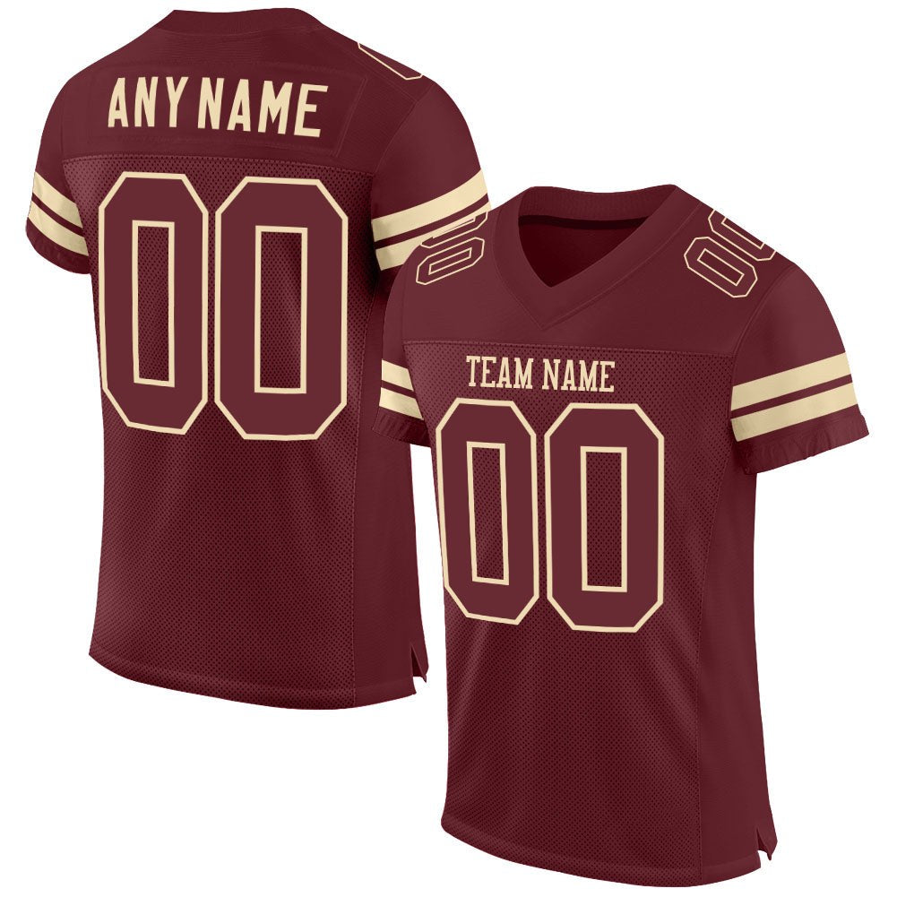 Custom Burgundy Burgundy-Cream Mesh Authentic Football Jersey photo 1