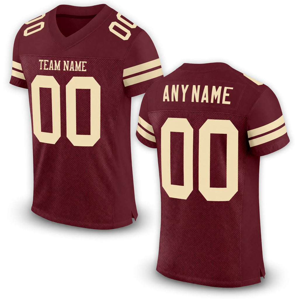 Custom Burgundy Cream Mesh Authentic Football Jersey