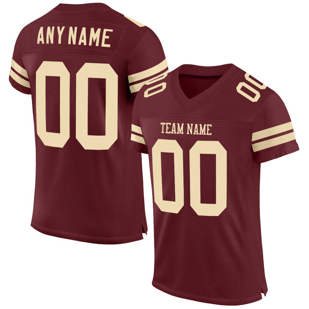 Custom Burgundy Cream Mesh Authentic Football Jersey photo 1