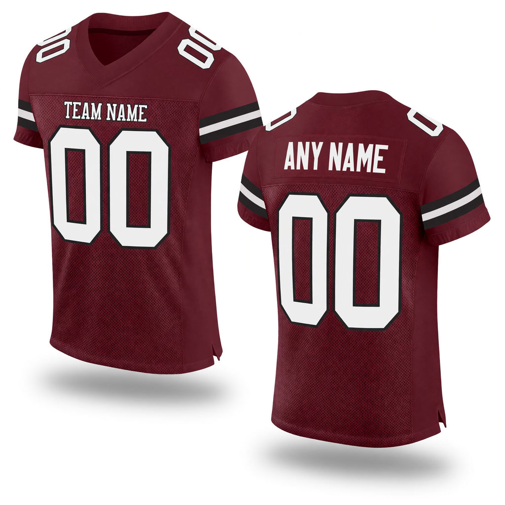 Custom Burgundy White-Black Mesh Authentic Football Jersey