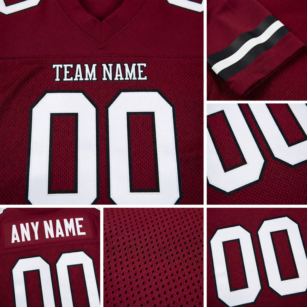 Custom Burgundy White-Black Mesh Authentic Football Jersey detail
