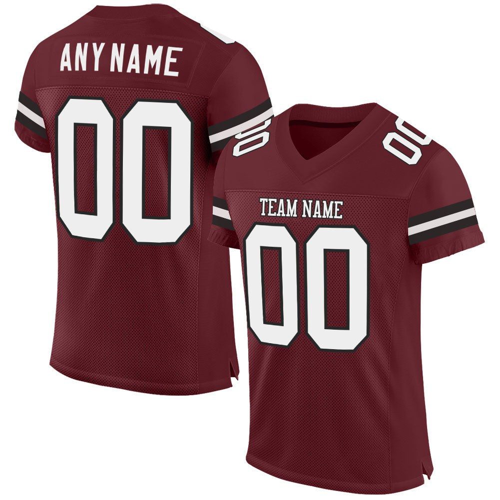 Custom Burgundy White-Black Mesh Authentic Football Jersey photo 1