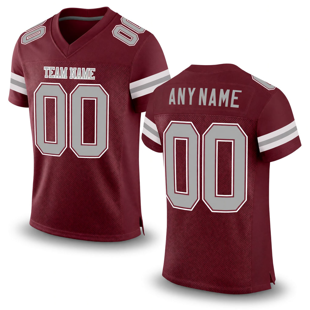 Custom Burgundy Gray-White Mesh Authentic Football Jersey