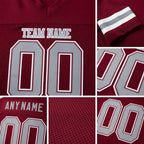 Custom Burgundy Gray-White Mesh Authentic Football Jersey detail