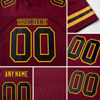 Custom Burgundy Black-Gold Mesh Authentic Football Jersey detail
