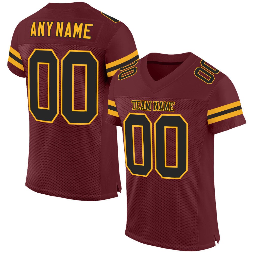 Custom Burgundy Black-Gold Mesh Authentic Football Jersey photo 1