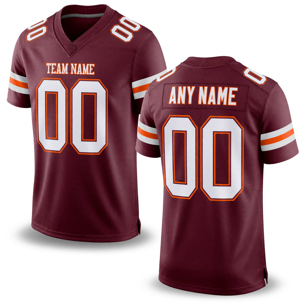 Custom Burgundy White-Orange Mesh Authentic Football Jersey