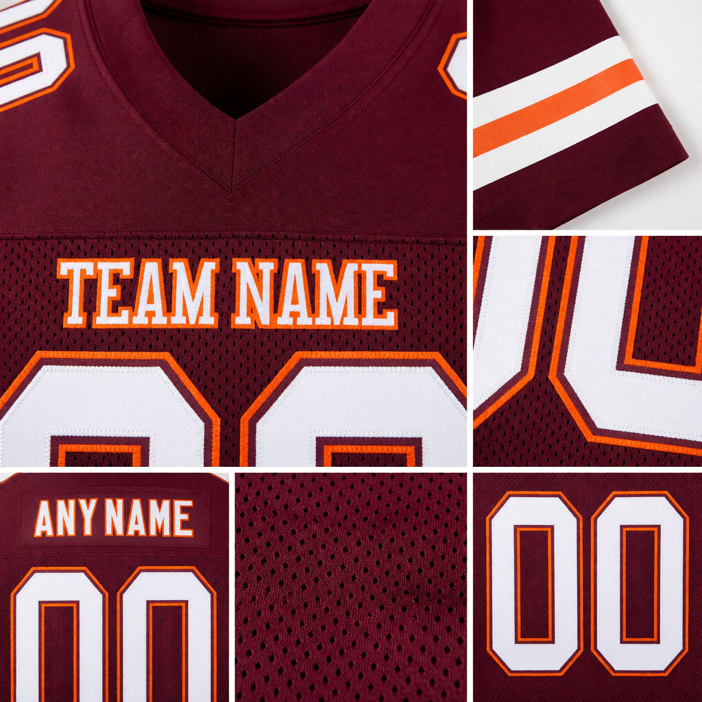 Custom Burgundy White-Orange Mesh Authentic Football Jersey detail