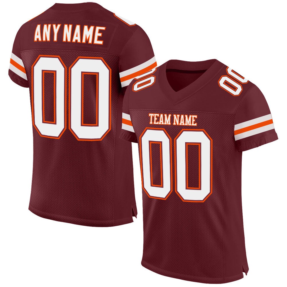 Custom Burgundy White-Orange Mesh Authentic Football Jersey photo 1