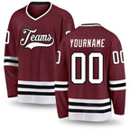Custom Burgundy White-Black Hockey Jersey