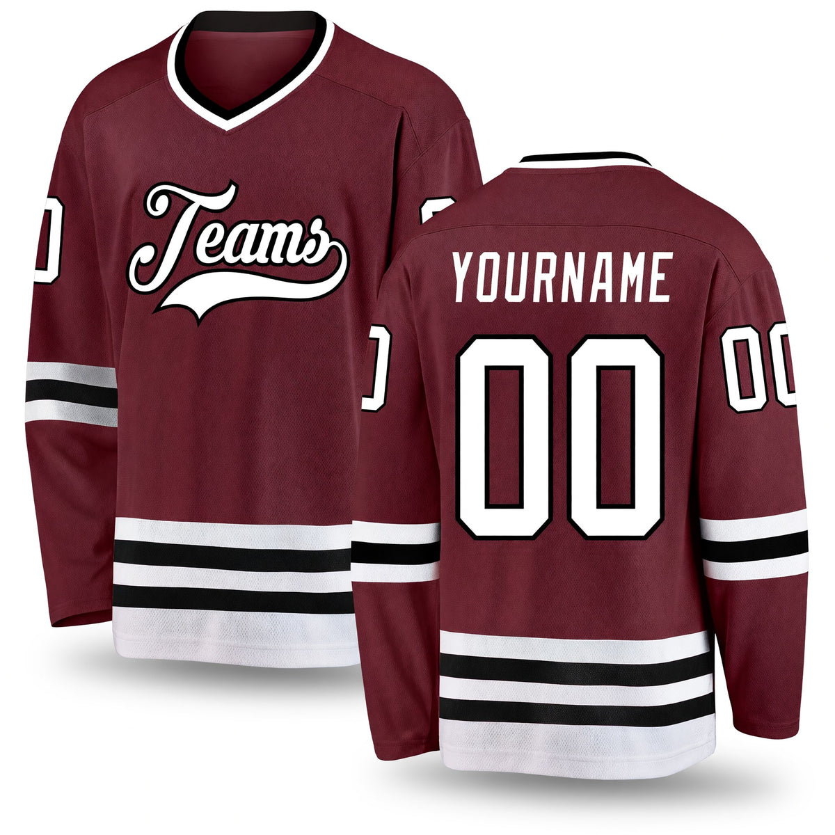 Custom Burgundy White-Black Hockey Jersey