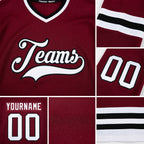 Custom Burgundy White-Black Hockey Jersey detail