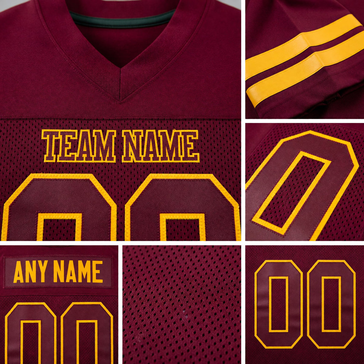 Custom Burgundy Burgundy-Gold Mesh Authentic Football Jersey detail