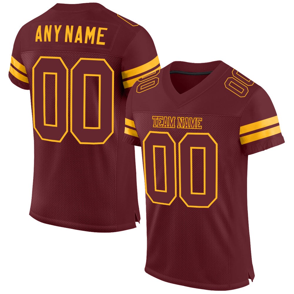 Custom Burgundy Burgundy-Gold Mesh Authentic Football Jersey photo 1