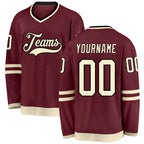 Custom Burgundy Cream-Black Hockey Jersey