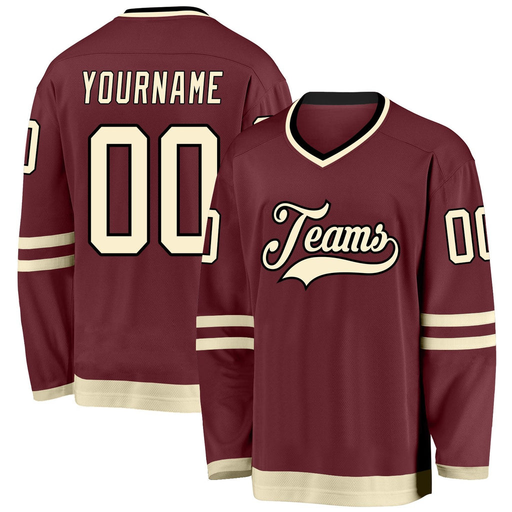 Custom Burgundy Cream-Black Hockey Jersey photo 1