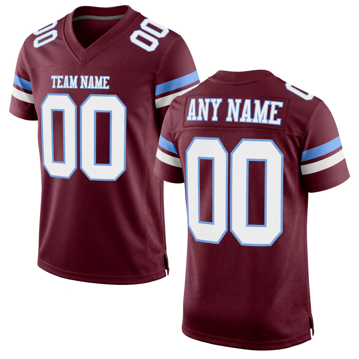 Custom Burgundy White-Light Blue Mesh Authentic Football Jersey