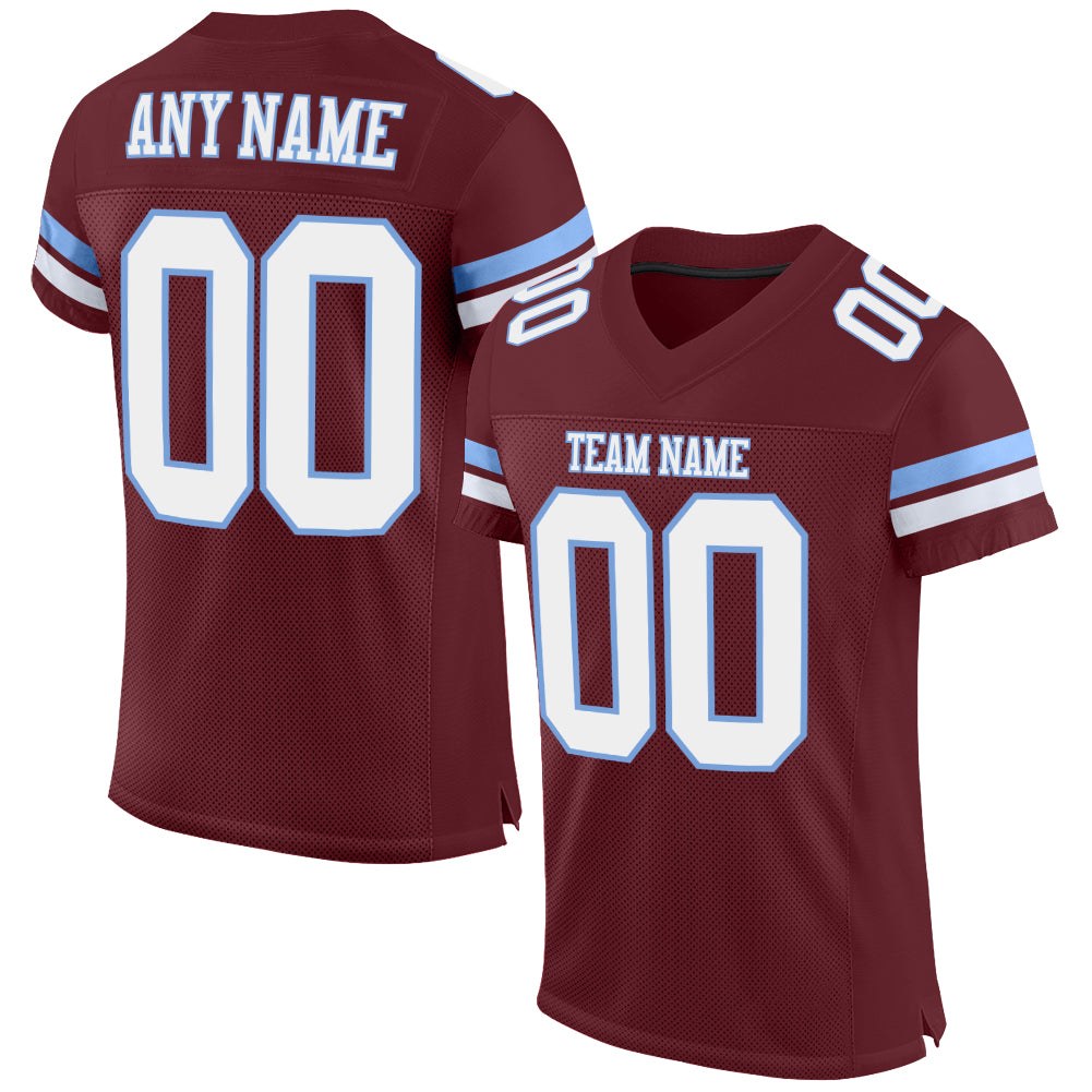 Custom Burgundy White-Light Blue Mesh Authentic Football Jersey photo 1
