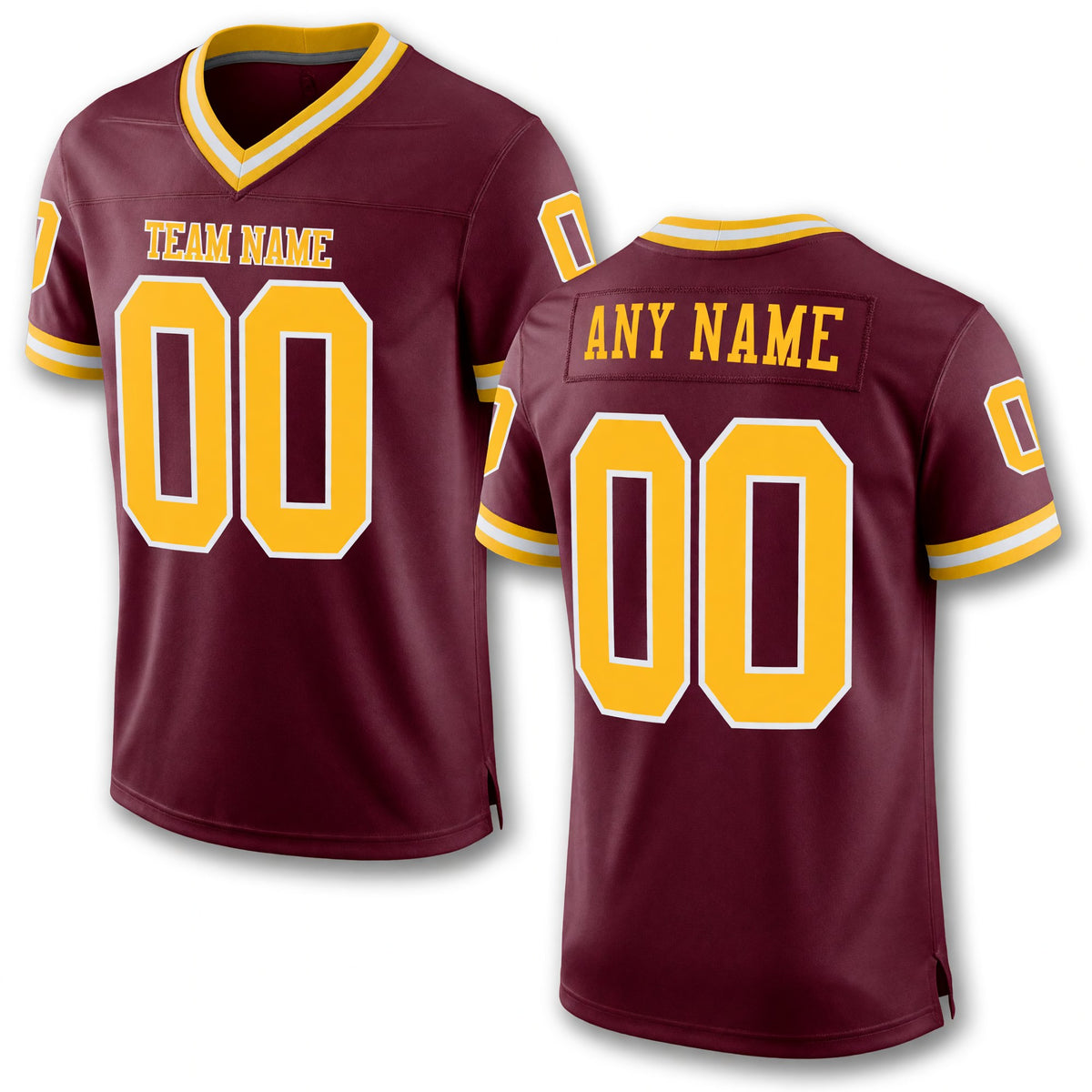 Custom Burgundy Gold-White Mesh Authentic Throwback Football Jersey