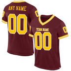 Custom Burgundy Gold-White Mesh Authentic Throwback Football Jersey photo 1