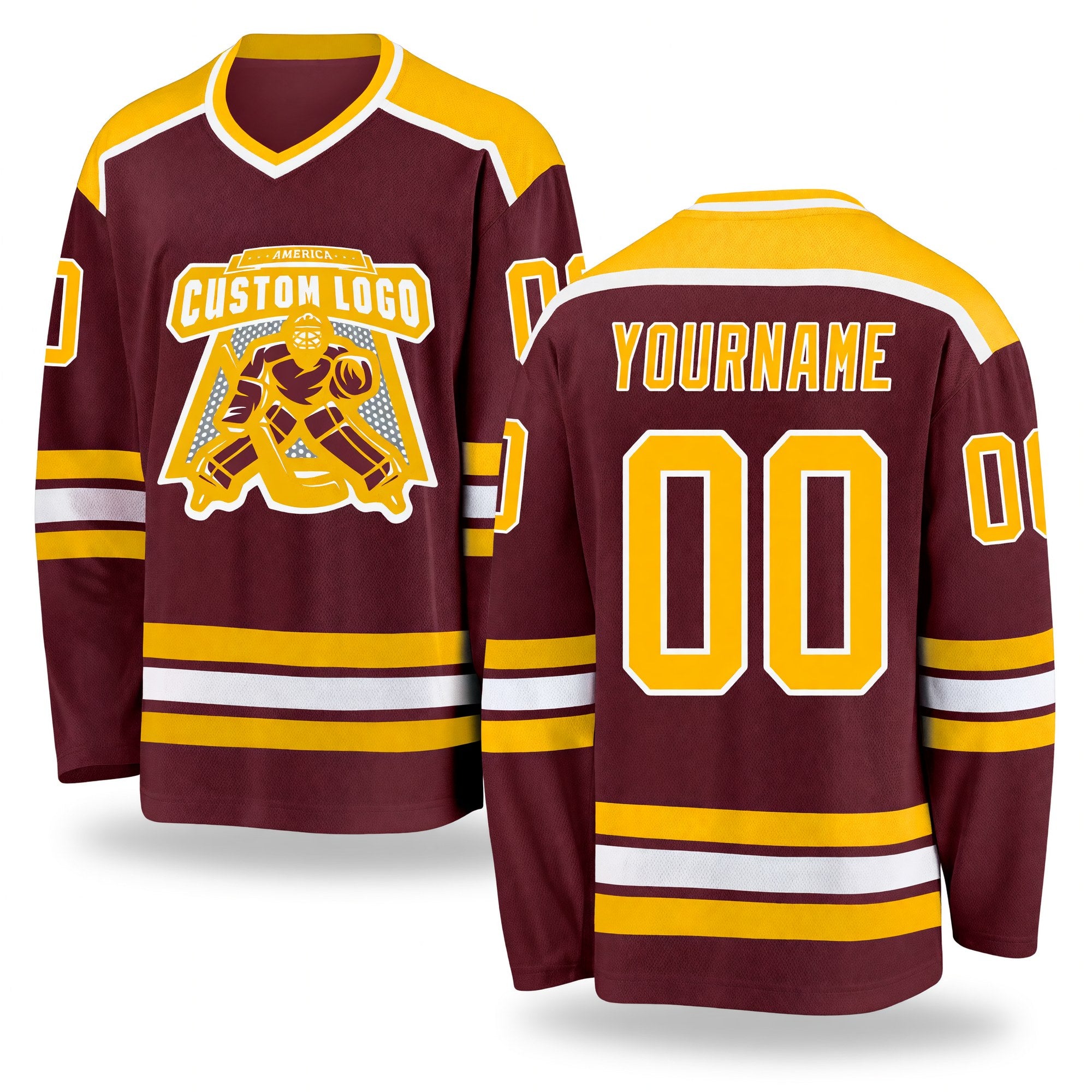 Custom Burgundy Gold-White Hockey Jersey
